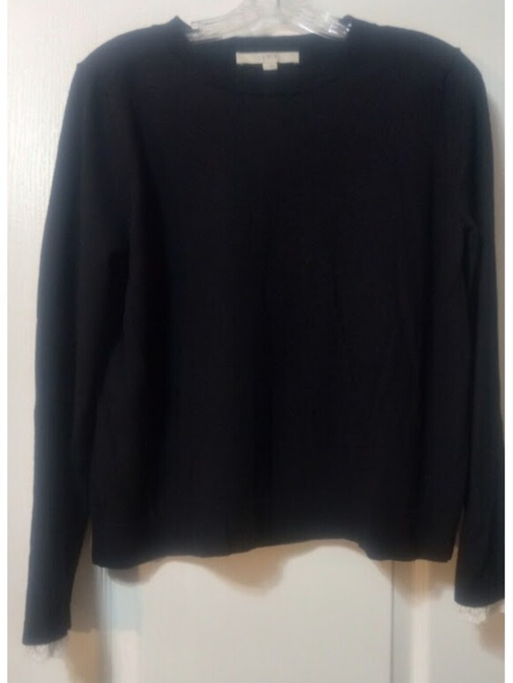 Classic Black Lace-Trim Sweater — LOFT, Size Large